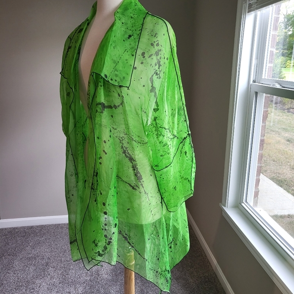 Paul Sisti Lime Green/Black with Black Piping Sheer Jacket/Topper (One Size) - Picture 13 of 16